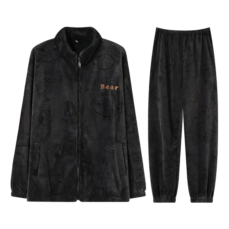 兰缪 新婚喜庆珊瑚绒加绒加厚本命年保暖长袖长裤睡衣套装 男款 红色