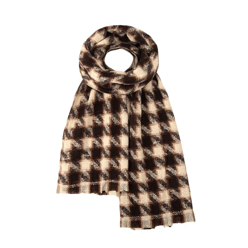 白卷 撞色气质保暖多色千鸟格子 绒线围巾 男女同款情侣款
