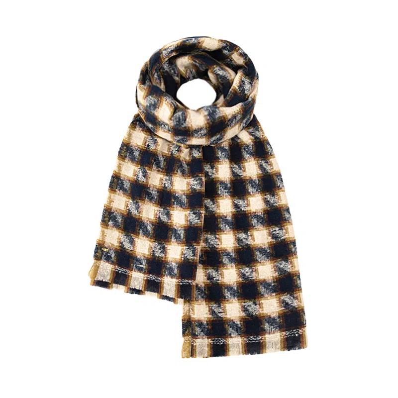 白卷 撞色气质保暖多色千鸟格子 绒线围巾 男女同款情侣款