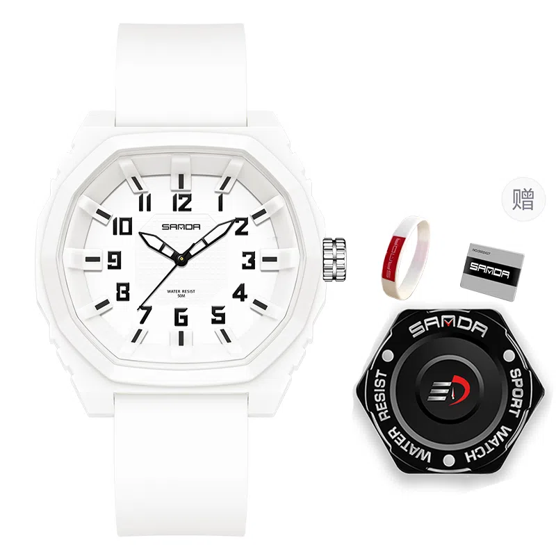 三达石英机芯指针款简约百搭潮流休闲防水夜光学生男女同款白色表盘国表