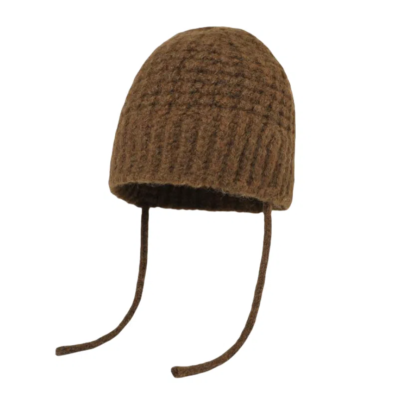 北极绒 美拉德风秋冬韩系保暖百搭辫子护耳显脸小 聚酯纤维 绒线帽 女款