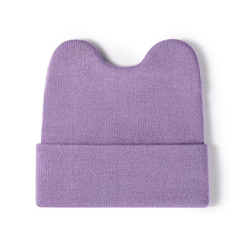 啄木鸟 秋冬可爱兔耳朵单色户外保暖学生无檐小便帽 腈纶 绒线帽 女款