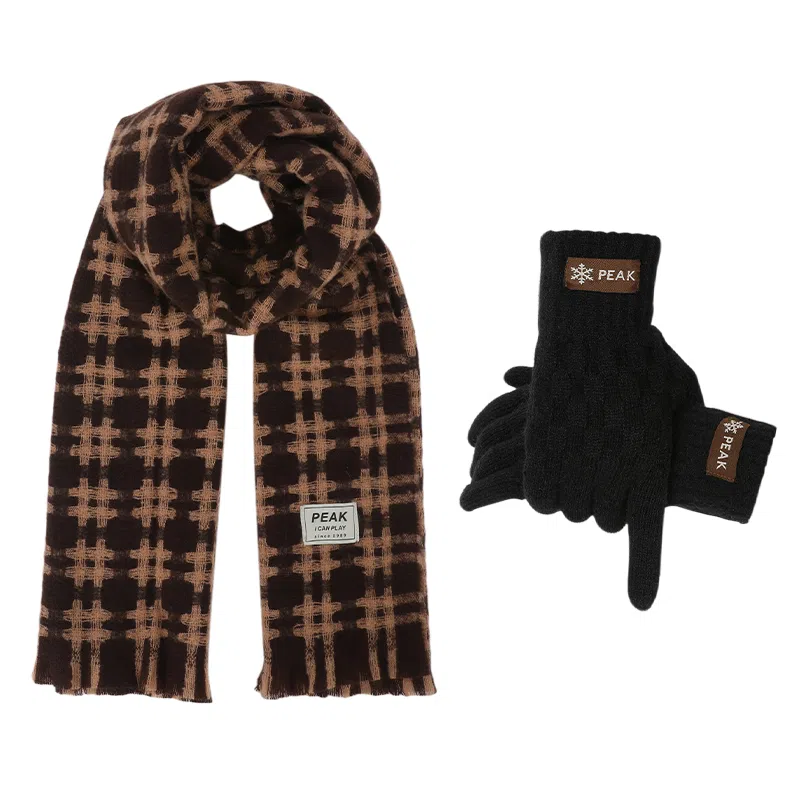 匹克 秋冬英伦风经典美拉德色系 绒线围巾 男女同款情侣款