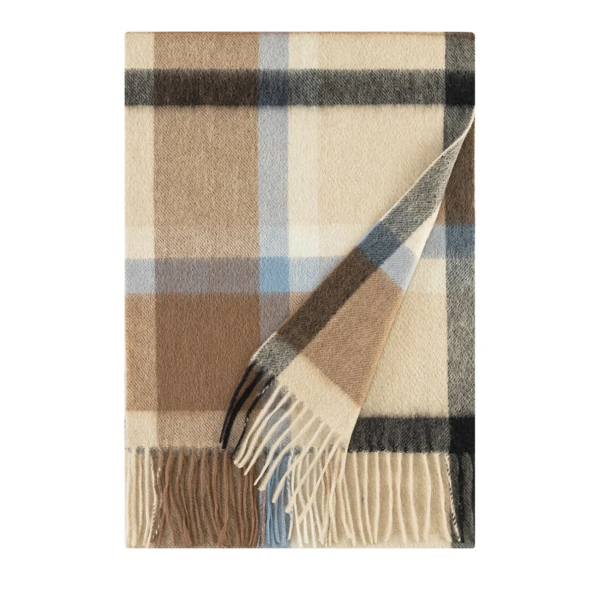 上海故事 商务 暗红条纹暖冬格子围脖 山羊绒 绒线围巾 男款