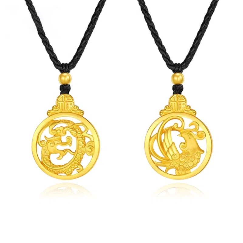 谧月珠宝 龙凤呈祥 新中式国潮国风古法传承本命年创意设计 久不掉色转运珠复古时尚日常百搭饰品 合金 吊坠 男女同款情侣款