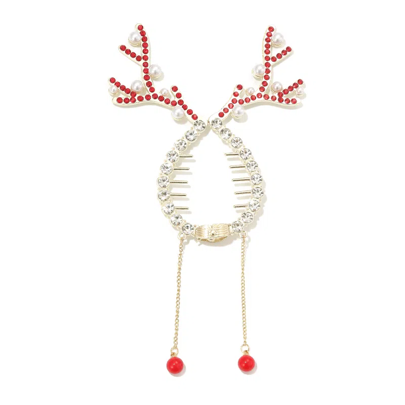 如花梦 甜美轻奢满钻流苏圣诞节鹿角发扣 日常盘发扎丸子头固定神器 后脑勺马尾扣发饰 女款