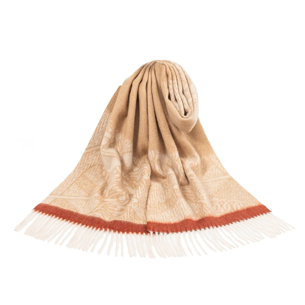 上海故事 轻奢优雅粗纺提花披肩 山羊绒 绒线围巾 女款