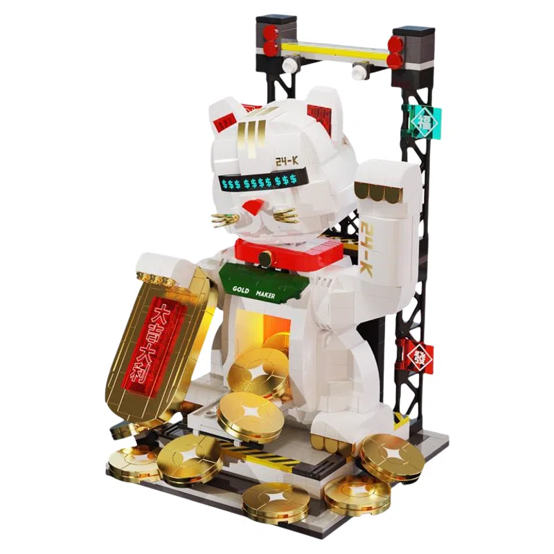 欧洛伊 造币招财猫积木 摆件 拼装模型