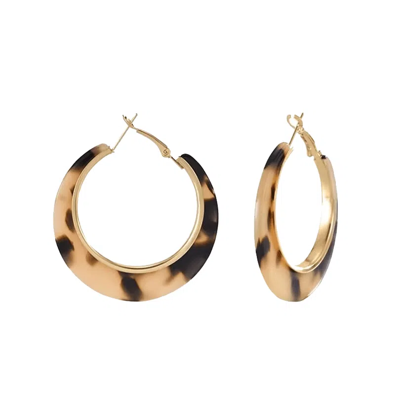 韵系 复古夸张豹纹圆形 铜镀金 耳环 女款