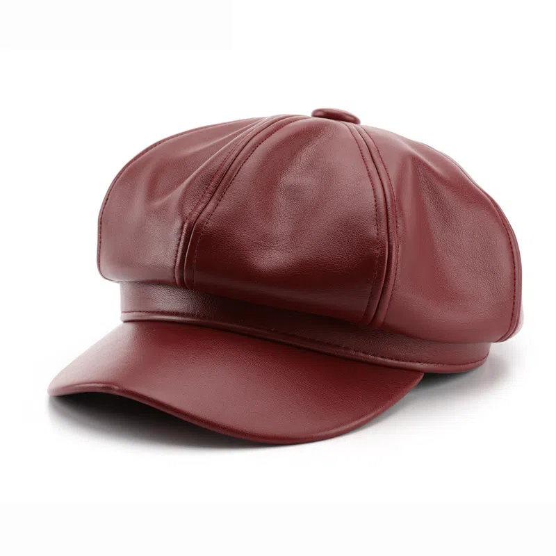啄木鸟 八角帽日系个性女春秋纯色光板皮质画家帽户外街头保暖 腈纶、锦纶 贝雷帽 女款