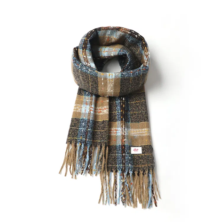 浪莎 满目星河 秋冬新款撞色格子冬季高级感学生加厚保暖百搭围脖披肩 礼盒装 绒线围巾 男女同款情侣款