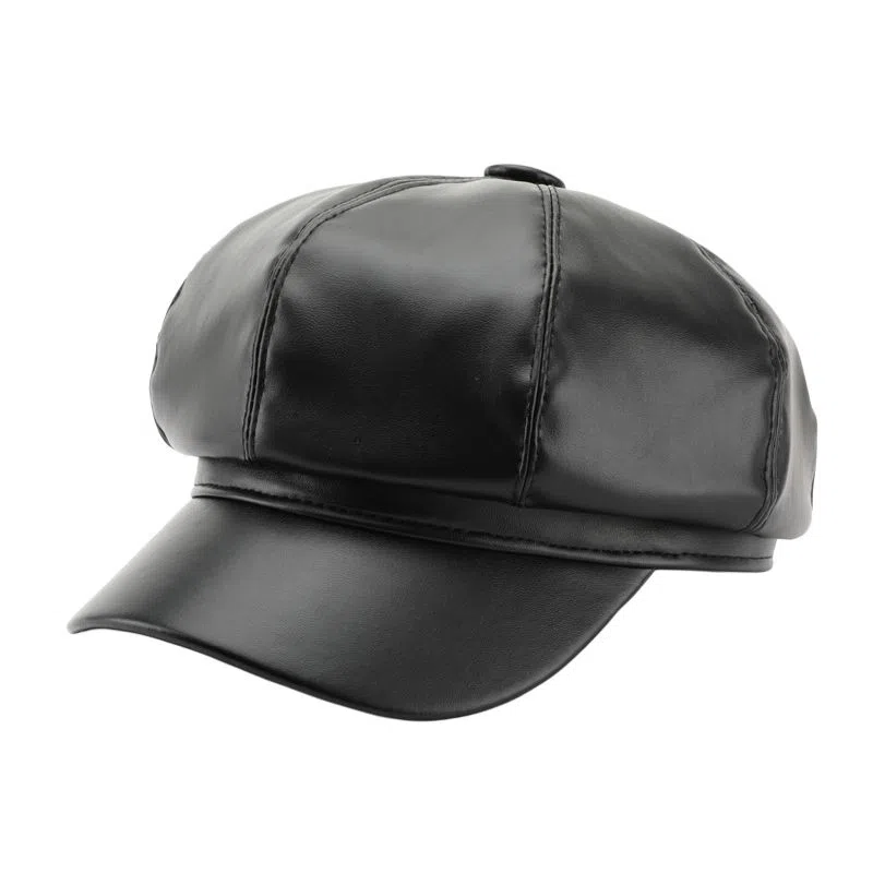 啄木鸟 八角帽日系个性女春秋纯色光板皮质画家帽户外街头保暖 腈纶、锦纶 贝雷帽 女款