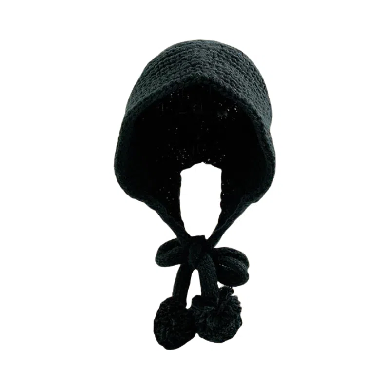 北极绒 秋冬韩版系带毛球保暖护耳百搭 涤纶 绒线帽 女款