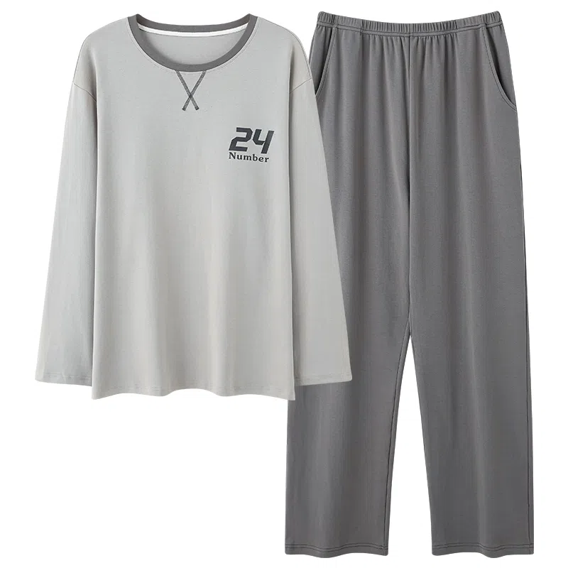 俏霓桐 简约休闲风亲肤舒适长袖长裤圆领可外穿睡衣套装 男款 灰色