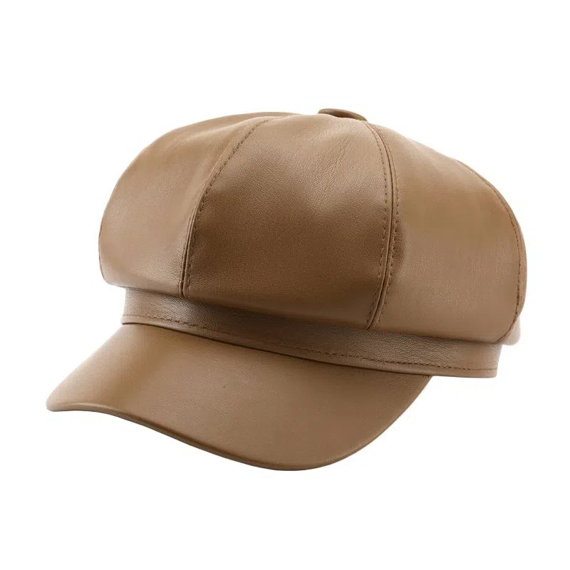 啄木鸟 八角帽日系个性女春秋纯色光板皮质画家帽户外街头保暖 腈纶、锦纶 贝雷帽 女款