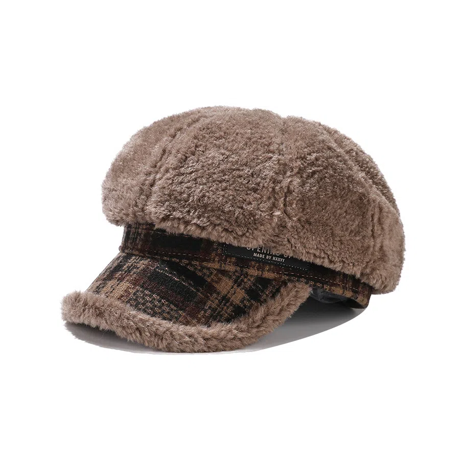 啄木鸟 韩国气质毛绒八角帽韩国秋冬保暖大头适合显脸小报童帽 羊羔毛 贝雷帽 女款