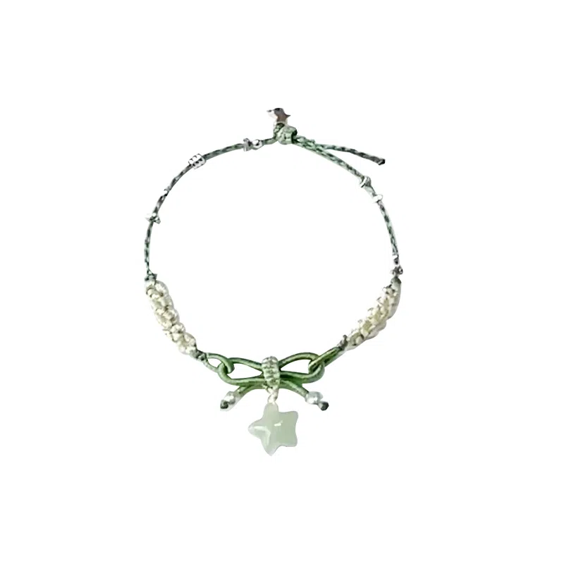 乃瑭 简约小众设计感百搭 精致显白可爱甜美青春氛围感 自戴送礼百搭款 绿色五角星编织链 树脂 手链 男女同款情侣款