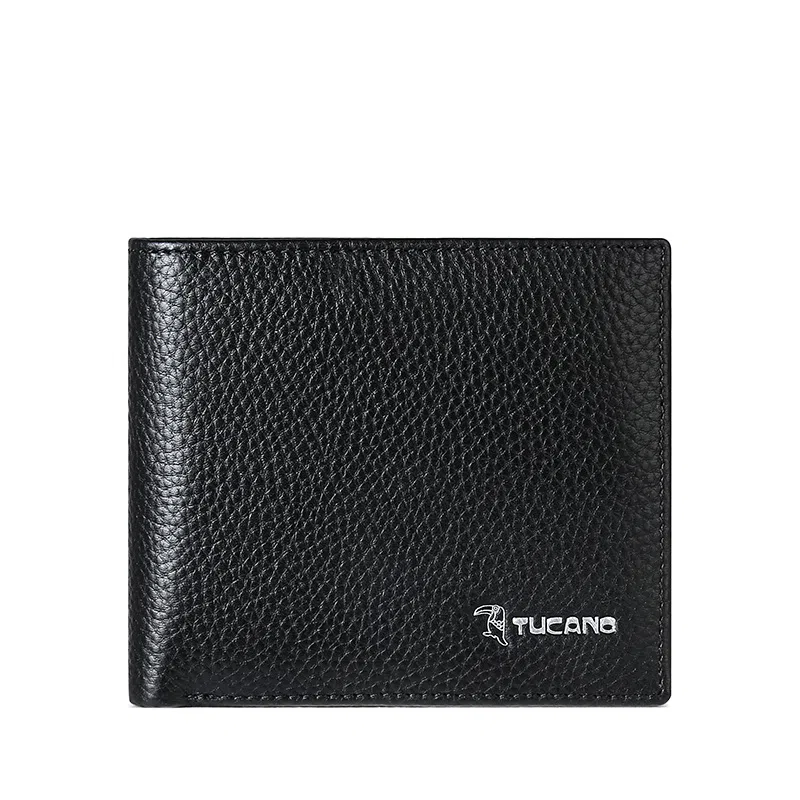 啄木鸟 简约时尚 牛皮 短款钱包 男款 黑色