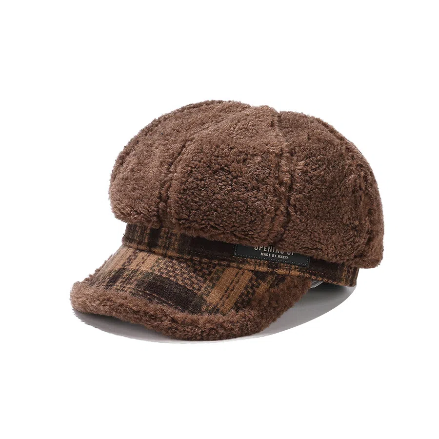 啄木鸟 韩国气质毛绒八角帽韩国秋冬保暖大头适合显脸小报童帽 羊羔毛 贝雷帽 女款