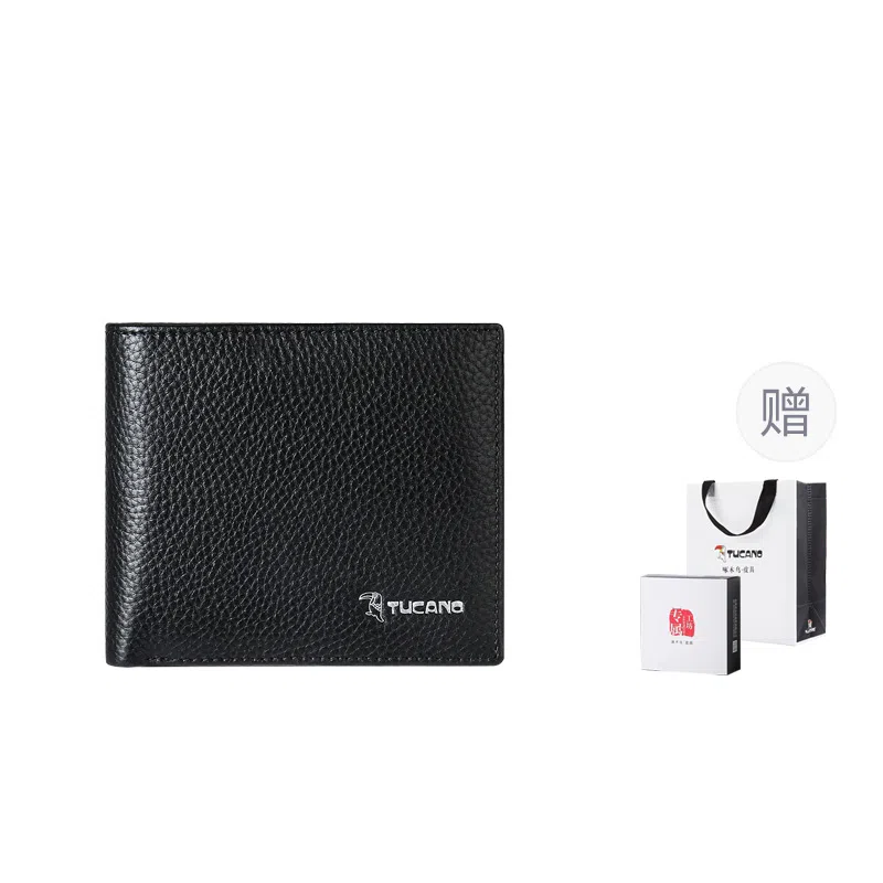 啄木鸟 简约时尚 牛皮 短款钱包 男款 黑色