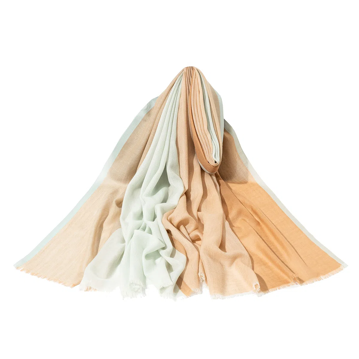 上海故事 散纤色织格大披肩 绵羊毛 围巾 女款 米驼灰绿