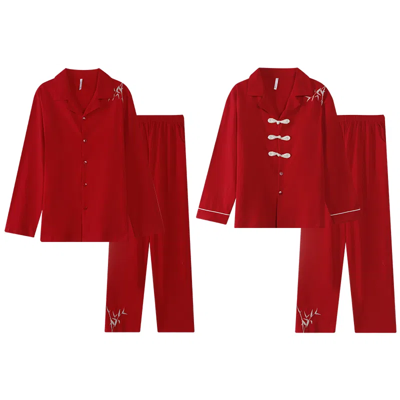 兰缪 长袖结婚新婚喜庆本命年长裤睡衣套装 女款 红色