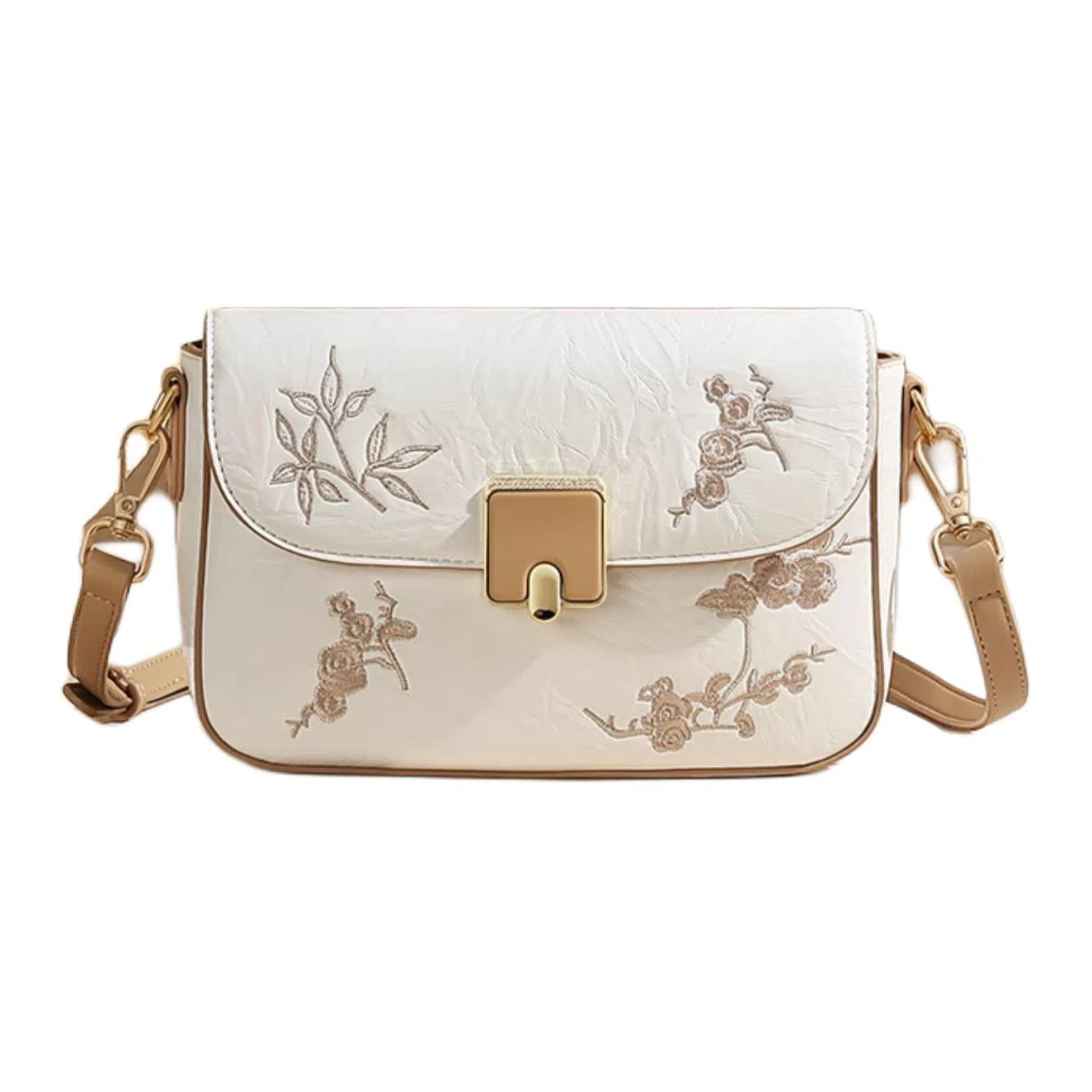 啄木鸟 时尚休闲百搭 牛皮 单肩斜挎包 中号 女款 米白