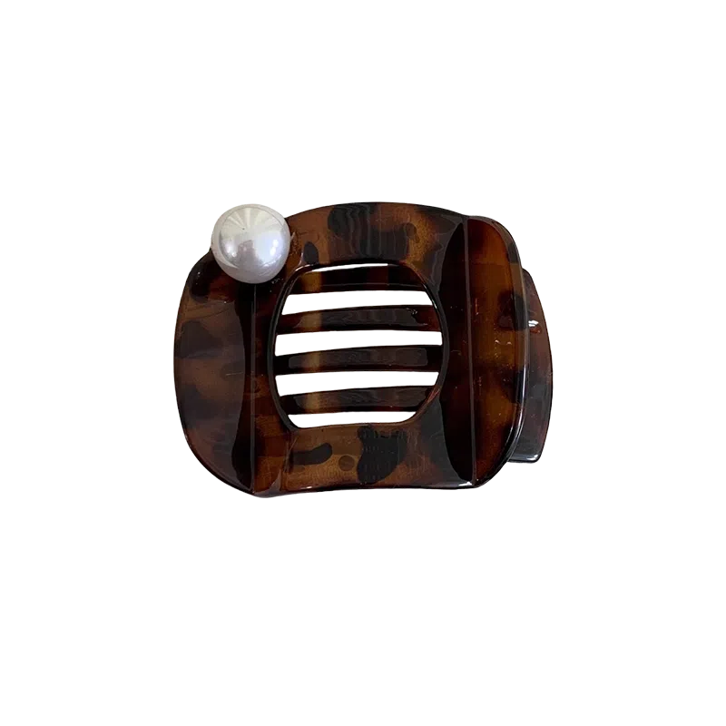 贯古今 复古玳瑁黑色珍珠后脑勺大号盘发鸭嘴夹气质马尾防滑半扎发饰 亚克力 发夹 女款