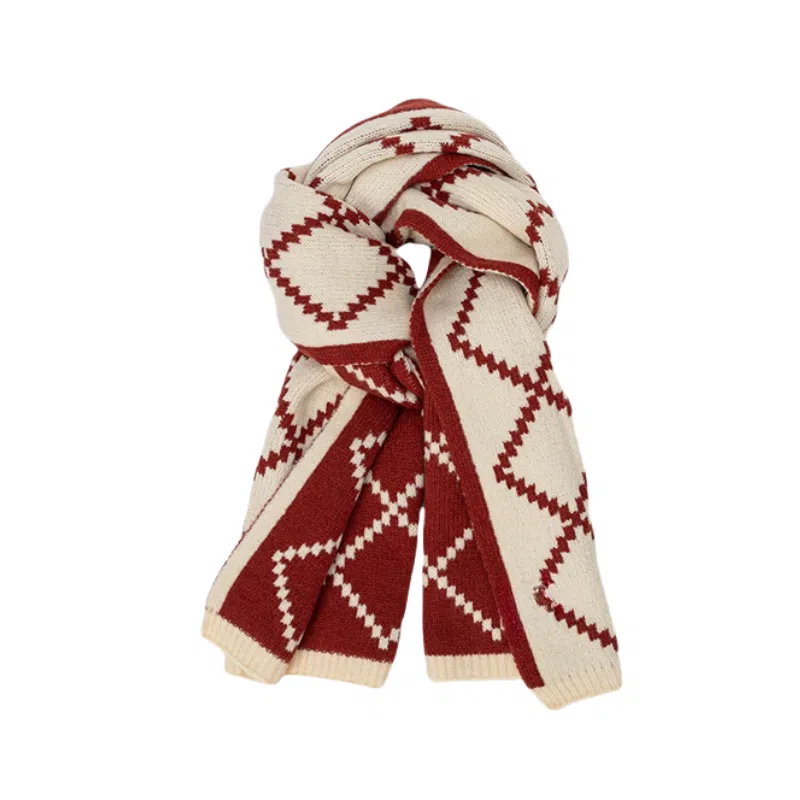 北极绒 红色格子秋冬季高级感百搭 绒线围巾 男女同款情侣款