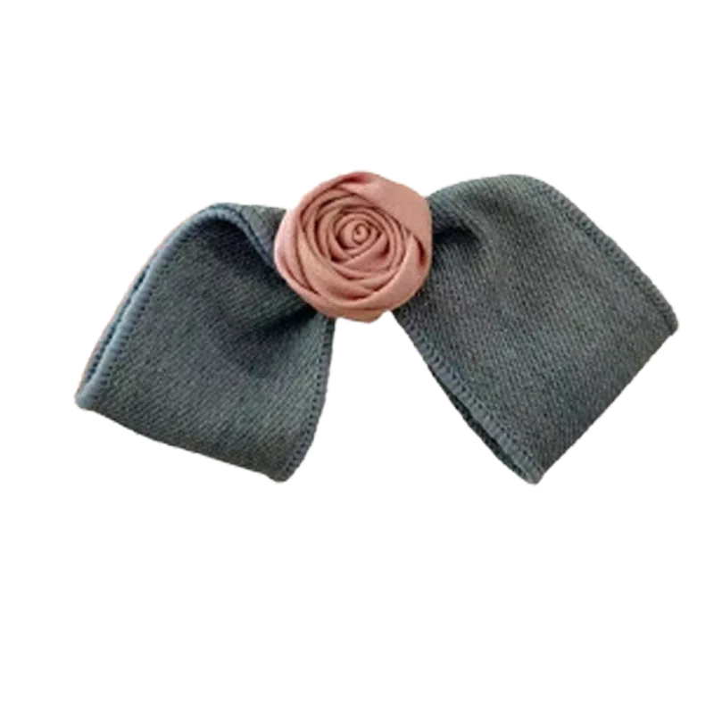 贯古今 新款百搭头饰 高颅顶少女感减龄牛仔风手作玫瑰花蝴蝶结 布艺 发夹 女款