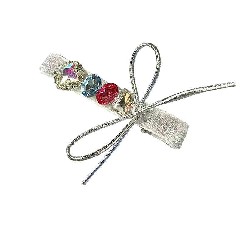 贯古今 甜美气质高级感新款彩虹水晶侧边刘海夹前额碎鸭嘴夹 布艺 发夹 女款