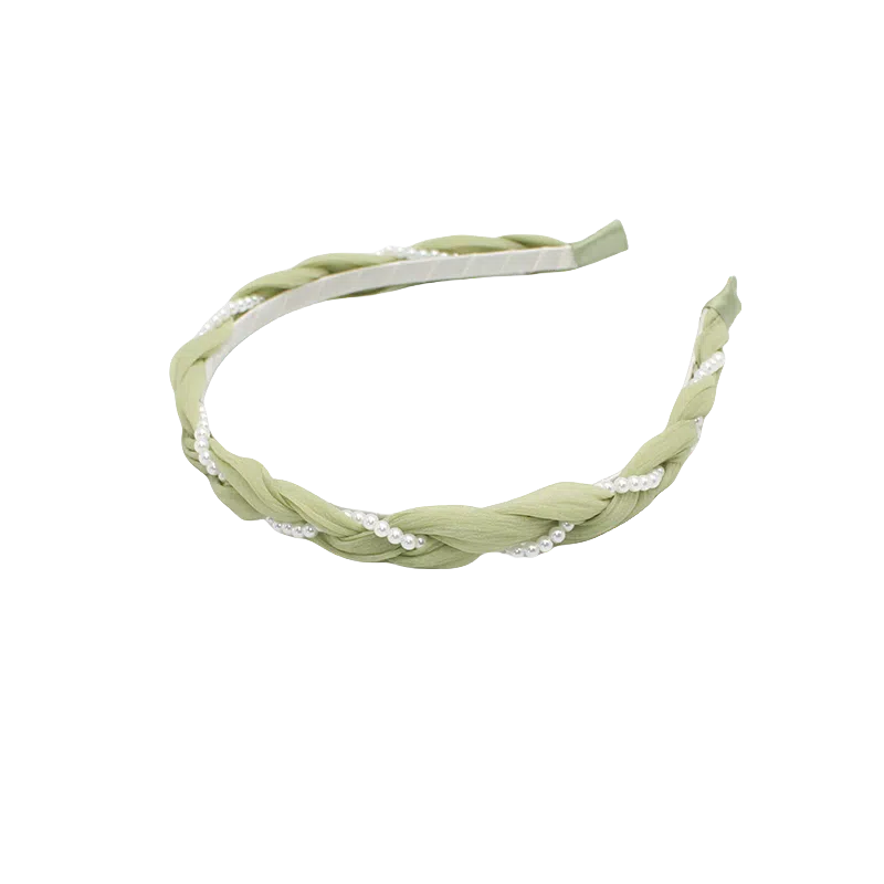 贯古今 高级感珍珠网纱编织麻花外出百搭压发发捆头箍洗脸防滑发卡头 布艺 发箍 女款