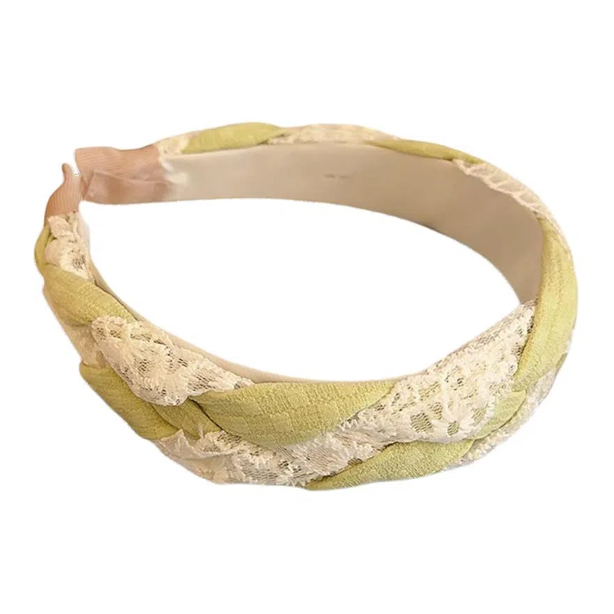 贯古今 宽边蕾丝麻花编发清爽纯色辫子高级感少女外出增高颅顶女 布艺 发箍 女款