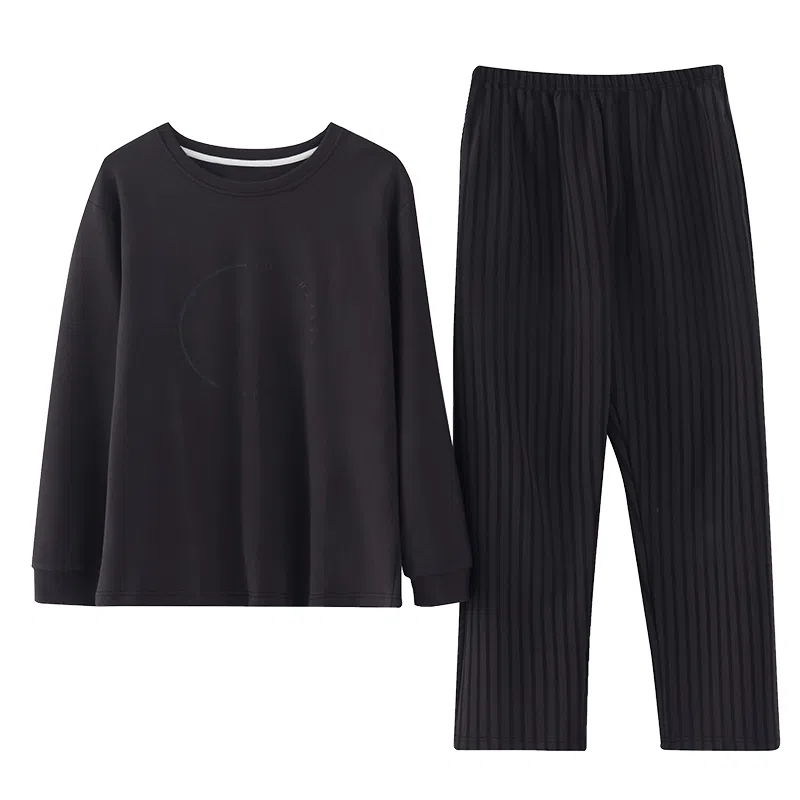 俏霓桐 圆领时尚简约休闲柔软舒适长袖长裤可外穿睡衣套装 男款 图色