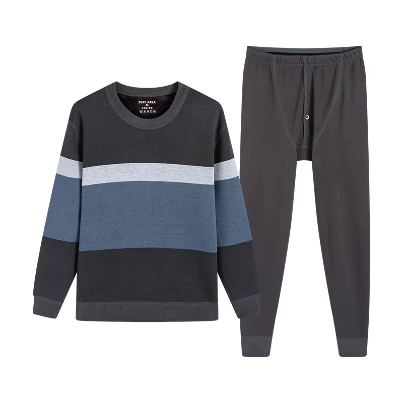 贴身领域 加绒加厚圆领内衣时尚可外穿秋衣秋裤青年保暖套装 男款