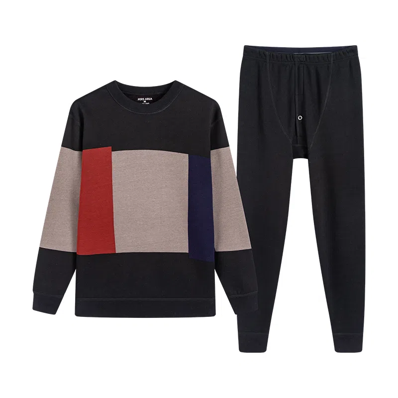 贴身领域 加绒加厚圆领内衣时尚可外穿秋衣秋裤青年保暖套装 男款