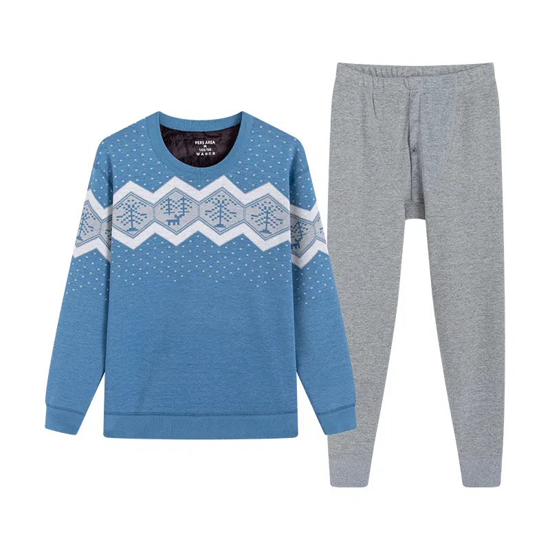 贴身领域 加绒加厚圆领内衣时尚可外穿秋衣秋裤青年保暖套装 男款