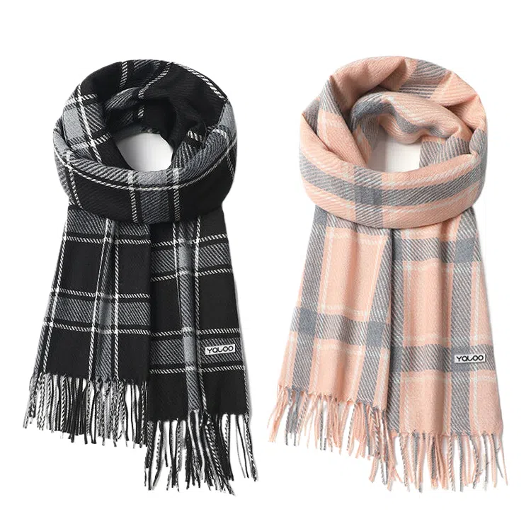 雅鹿 高级感仿羊绒条纹格子保暖加厚柔软显白两用披肩 秋冬小清新防寒护颈学生百搭毛绒围脖 聚酯纤维 绒线围巾 男女同款情侣款 礼盒装