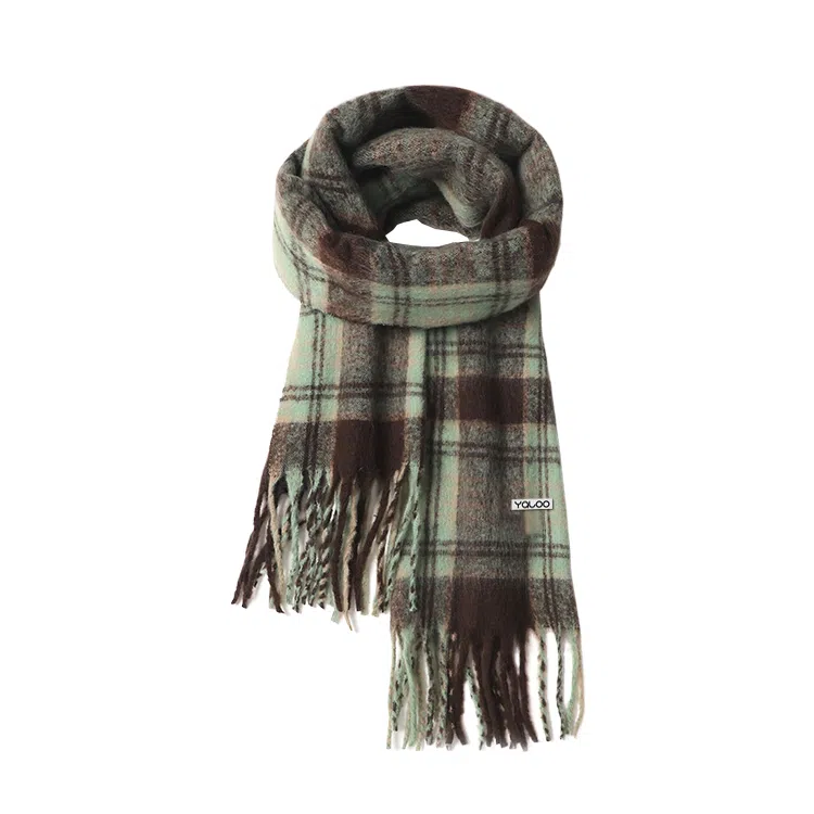 雅鹿 复古氛围感格纹  拉面马海毛加大加厚披肩 聚酯纤维 绒线围巾 男女同款情侣款 礼盒装