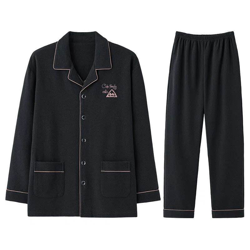 兰缪 保暖长袖长裤翻领开衫可外穿家居服睡衣套装 男款 图片色