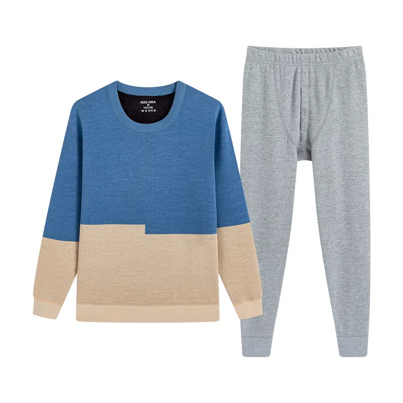 贴身领域 加绒加厚圆领内衣时尚可外穿秋衣秋裤青年保暖套装 男款