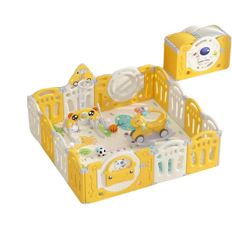 乖乖熊 游戏围栏防护栏地上室内家用 可折叠宝宝学步爬行垫安全栅栏 早教益智玩具