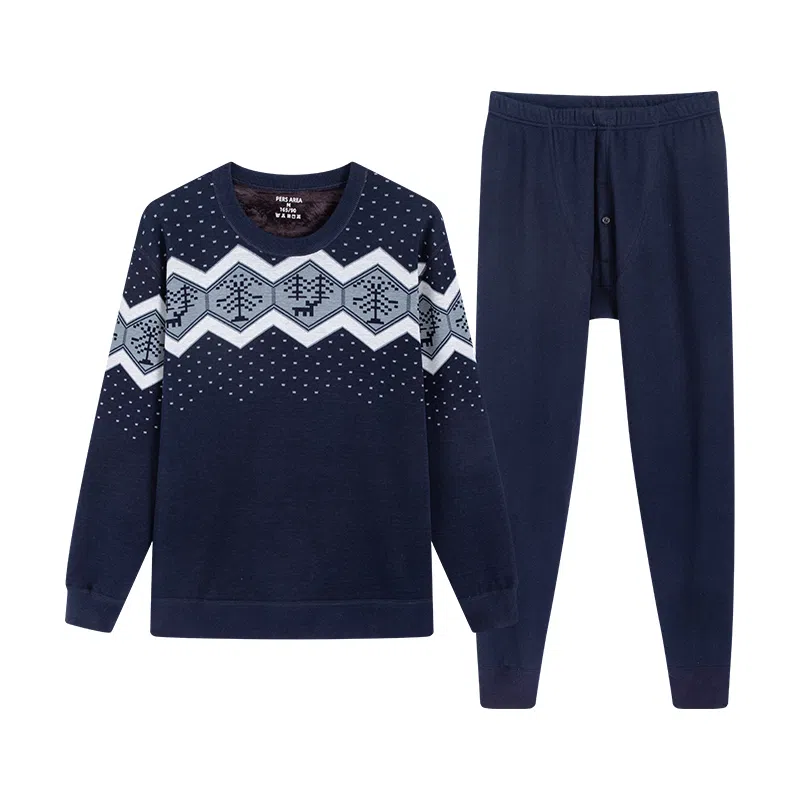 贴身领域 加厚加绒圆领可外穿秋衣秋裤防寒保暖套装 男款