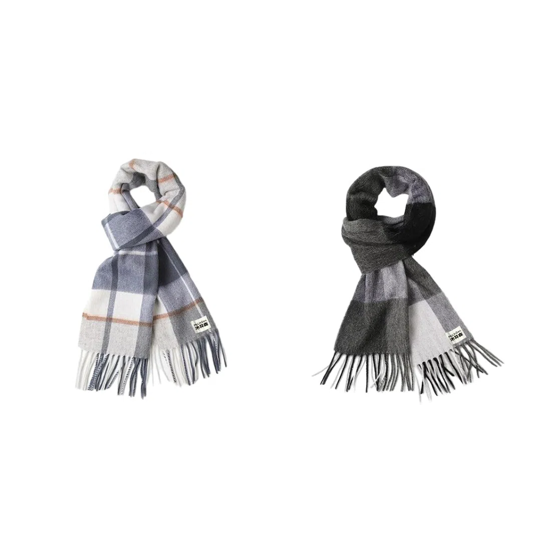 木林森 纯羊毛格子小清新流苏绒线围巾秋冬加厚保暖  围巾 男女同款情侣款