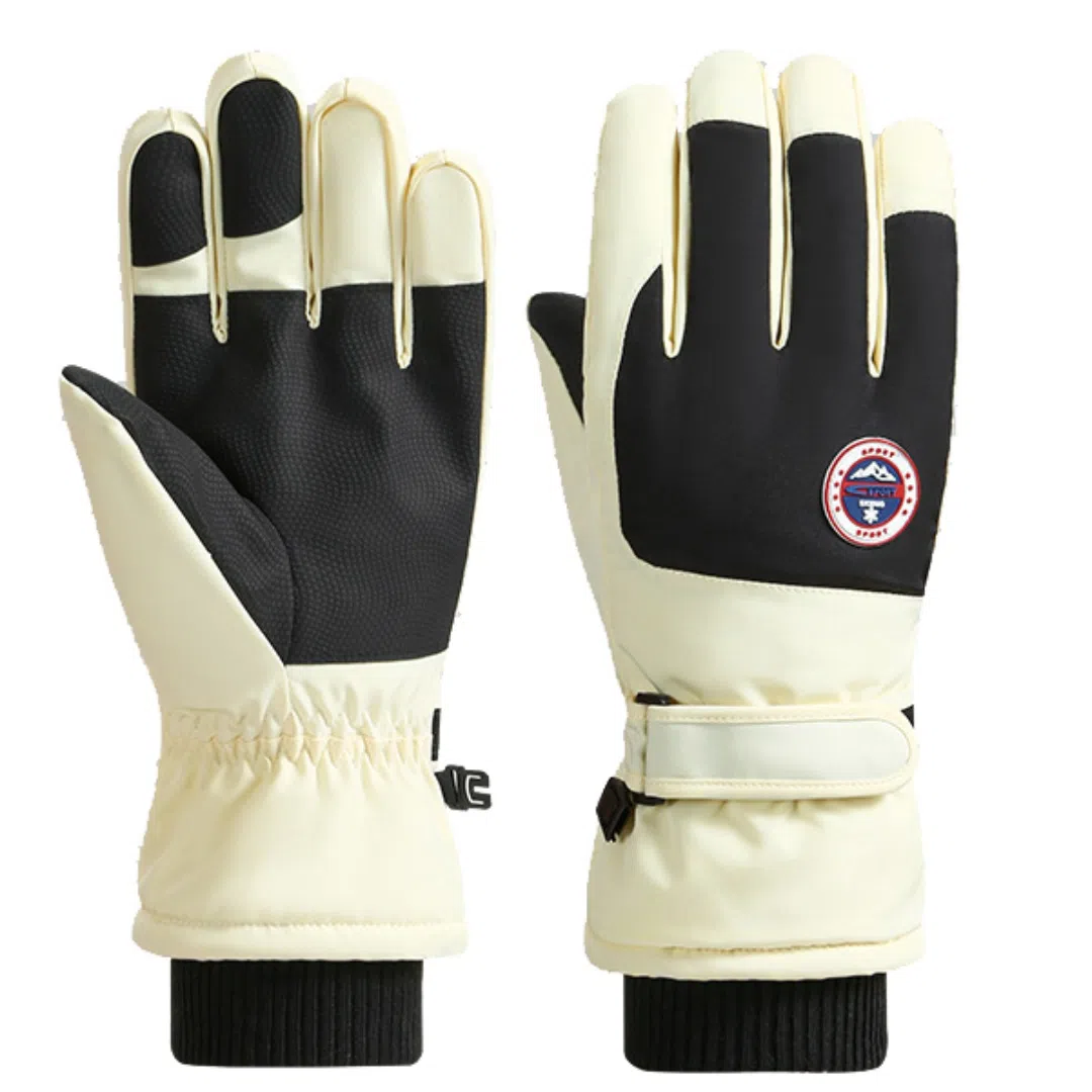 八小万 滑雪冬季加绒加厚保暖户外骑行摩托车触屏防滑 高密度防风防水面料 手套 男女同款情侣款 浅灰色/白色/粉色/米色