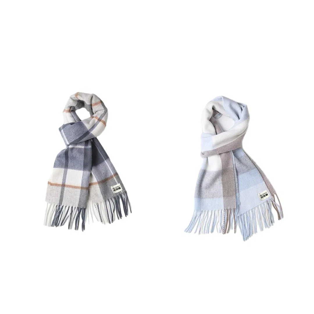 木林森 纯羊毛格子小清新流苏绒线围巾秋冬加厚保暖  围巾 男女同款情侣款