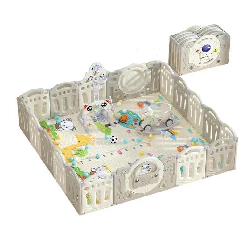 乖乖熊 游戏围栏防护栏地上室内家用 可折叠宝宝学步爬行垫安全栅栏 早教益智玩具