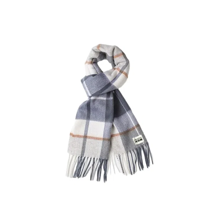 木林森 纯羊毛格子小清新流苏绒线围巾秋冬加厚保暖  围巾 男女同款情侣款