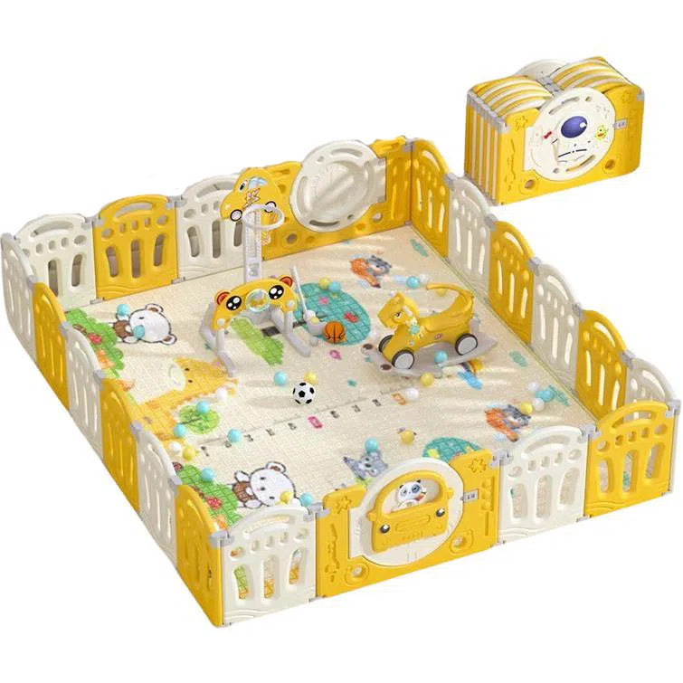 乖乖熊 游戏围栏防护栏地上室内家用 可折叠宝宝学步爬行垫安全栅栏 早教益智玩具