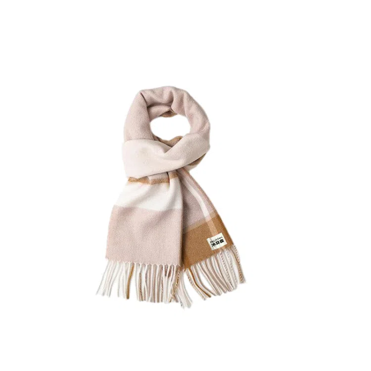 木林森 纯羊毛格子小清新流苏绒线围巾秋冬加厚保暖  围巾 男女同款情侣款